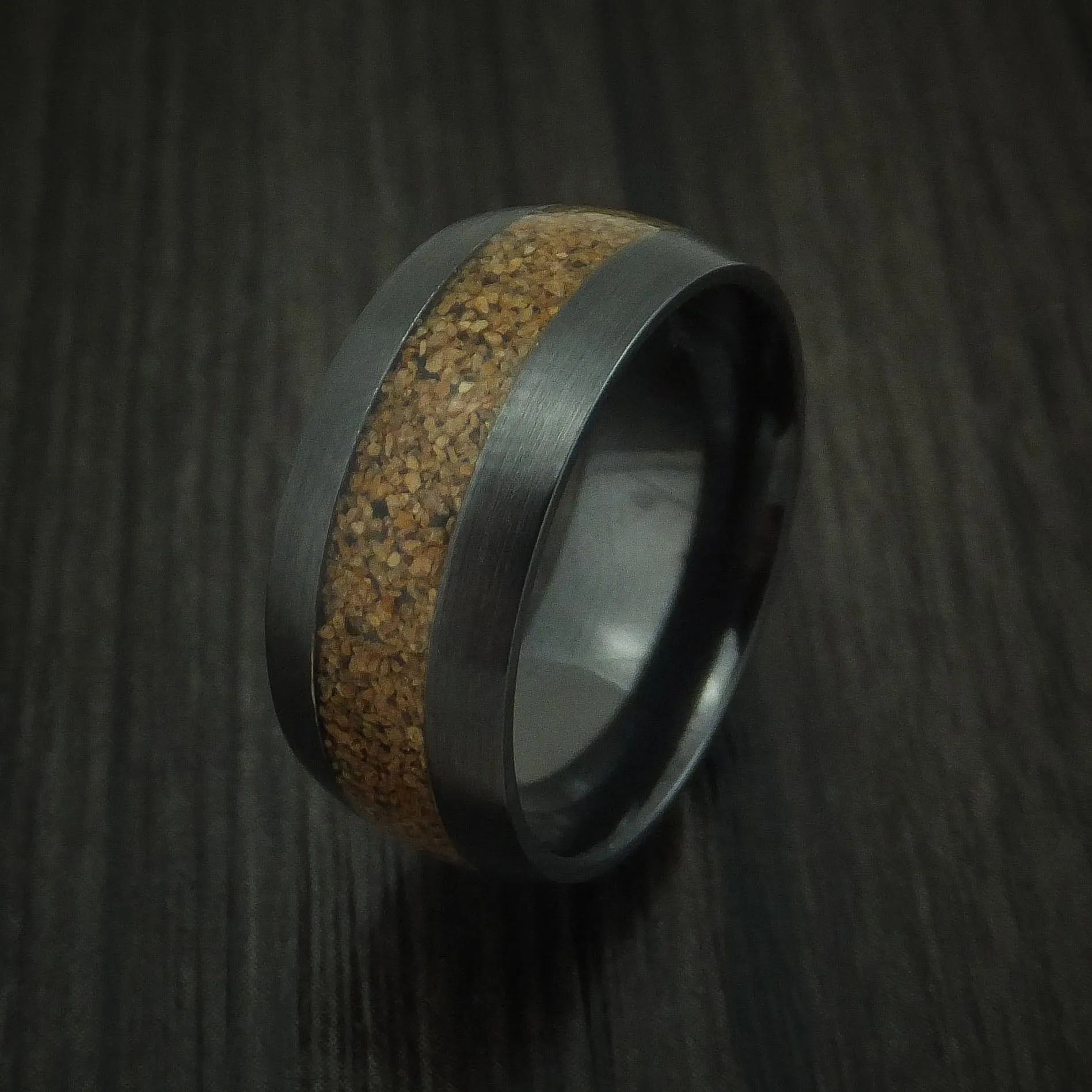 Black Titanium and Tan Dinosaur Bone Men's Ring Custom Made Fossil Band