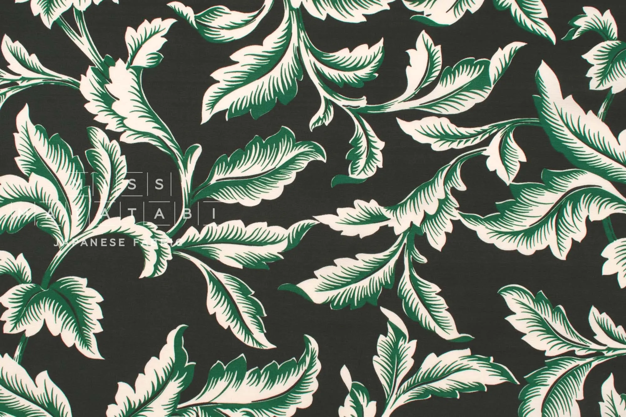DEADSTOCK Rayon Fujiette Leaves - black, green
