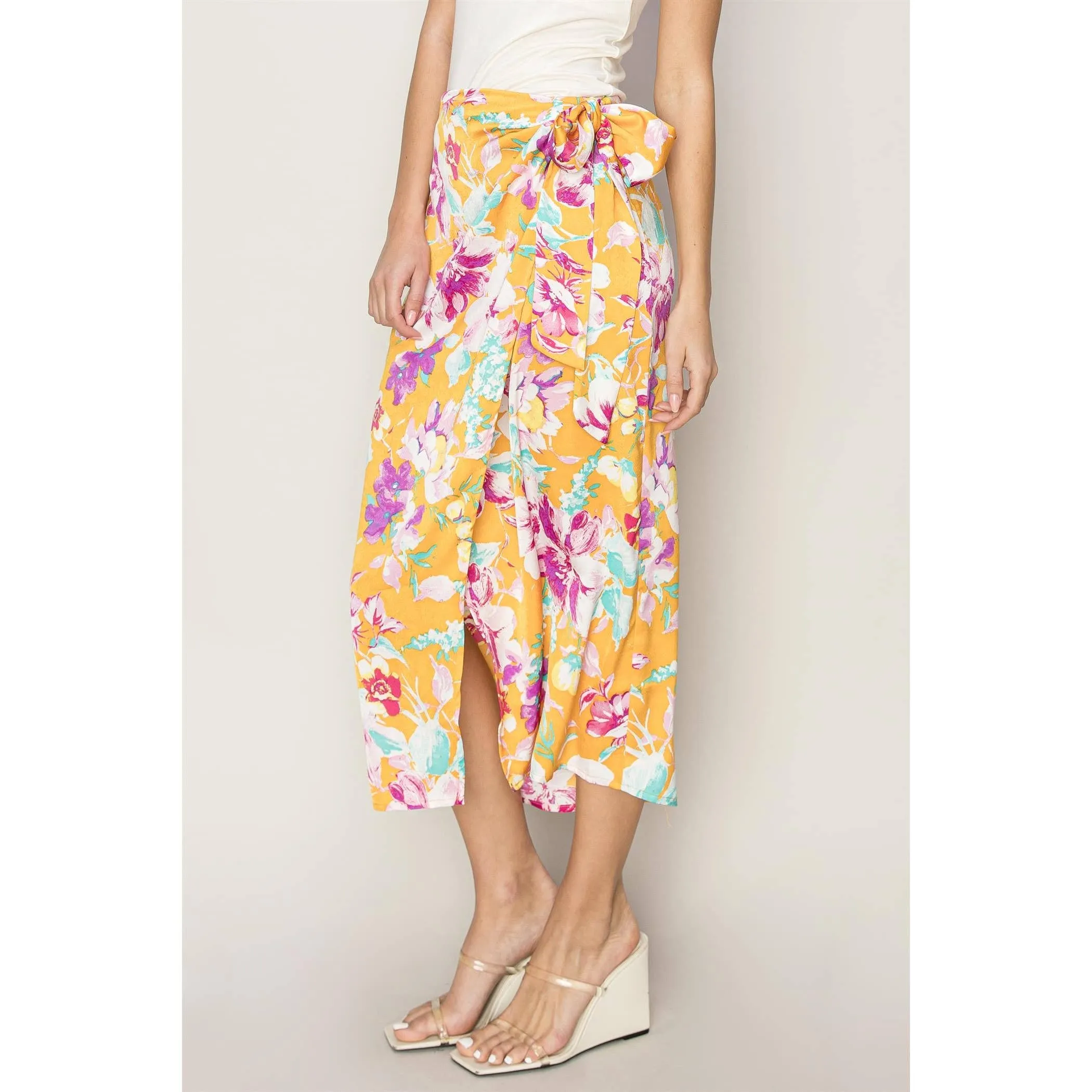 Floral Print Wrap and Tie Skirt