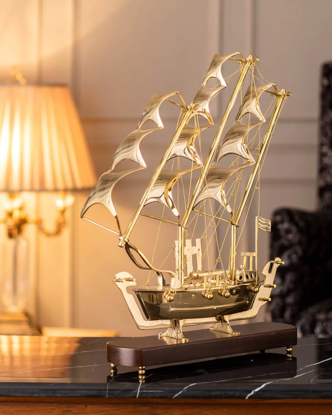 'Golden Age' Handcrafted Brass Model Ship - Medium - 18"