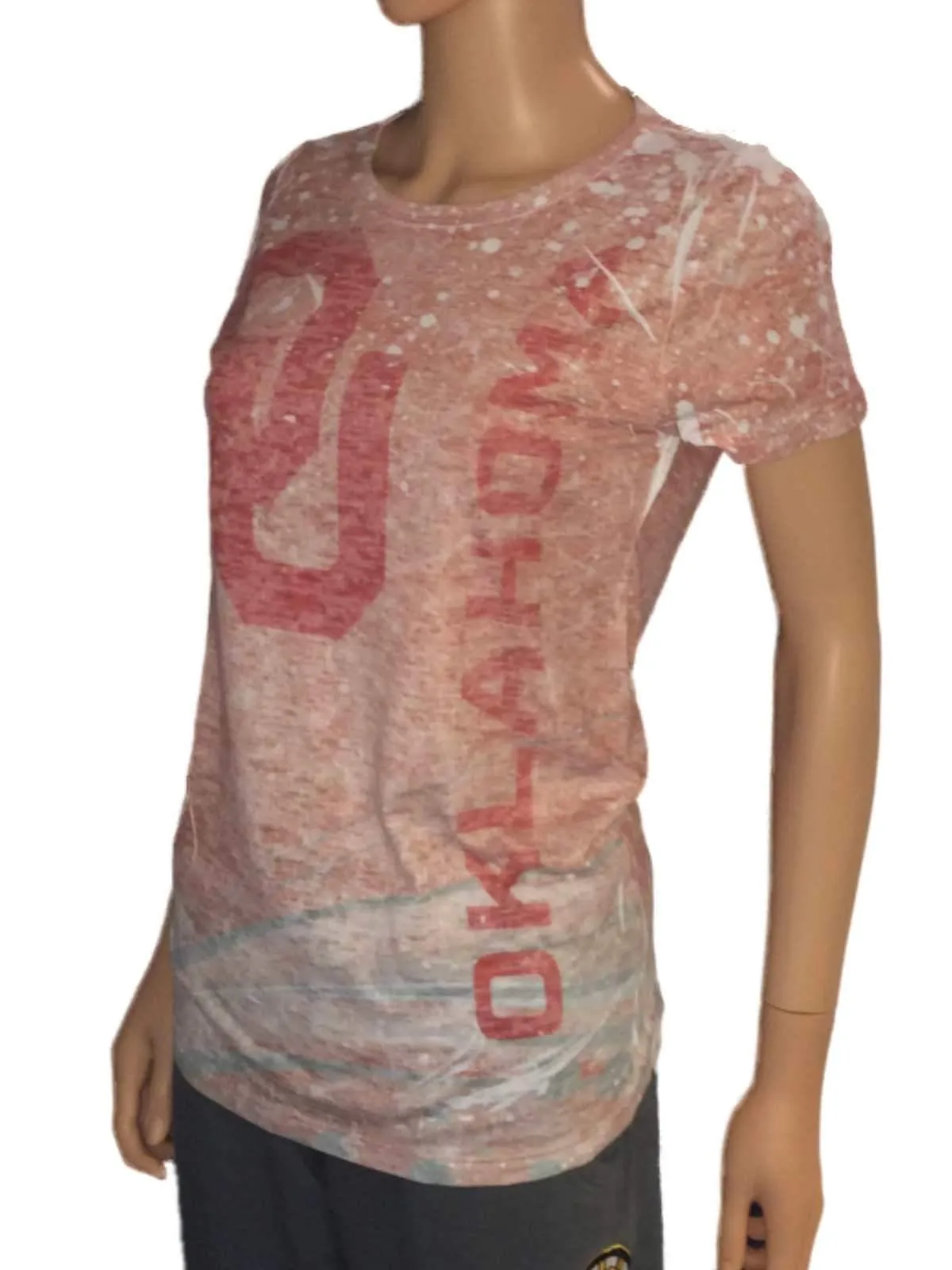 Oklahoma Sooners Blue 84 Women Pink Washout Crew Neck Short Sleeve T-Shirt